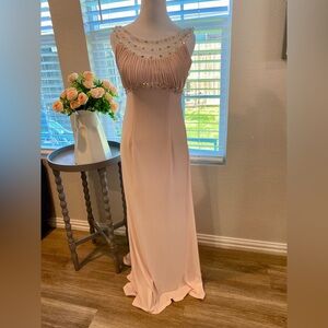 Camille La Vie Blush Pink Beaded Empire Gown